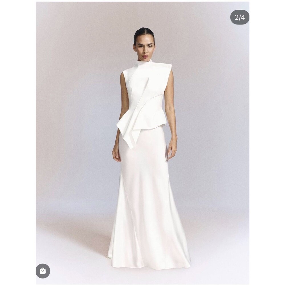 NEW Acler Elegant White Sleeveless Draped Harty Bridal Gown in Ivory, US6